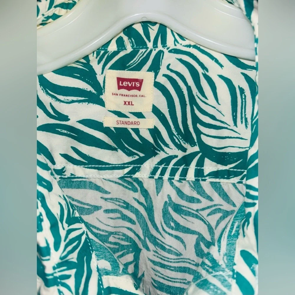 Levis Cabana Shirt Green Floral Short Sleeve Cotton Hawaiian Shirt Size XXL